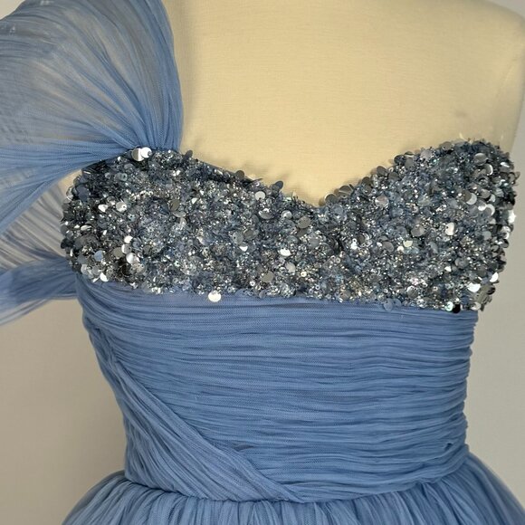 Brand New US 4 GEORGES HOBEIKA Blue Tiered Tulle Gown - Picture 3 of 8